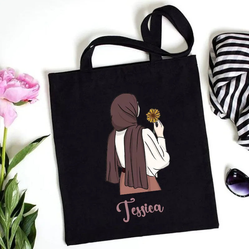 Personalized Hijabi Girl Shoulder Bag Female Canvas Bags Muslim Girl