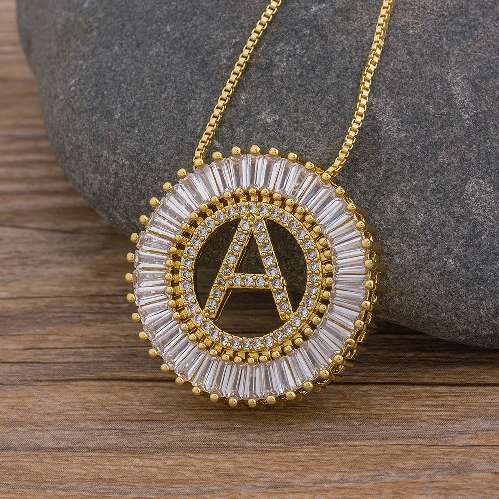 A-Z Initials 3 Colors Chooses Micro Pave CZ Letter Pendant Necklaces For Women Charm Chain Family Jewelry Gift