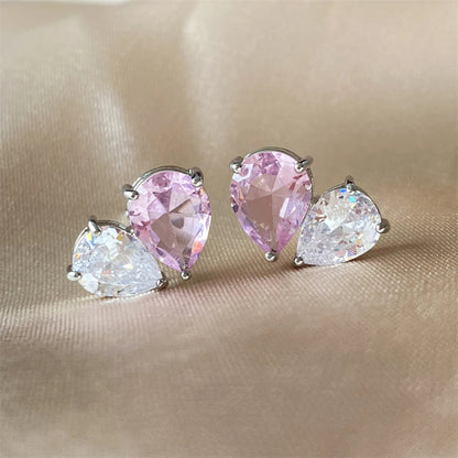 Romantic Pink Cubic Zirconia Heart Jewelry Sets for Women Fashion Water Drop Earrings Necklace