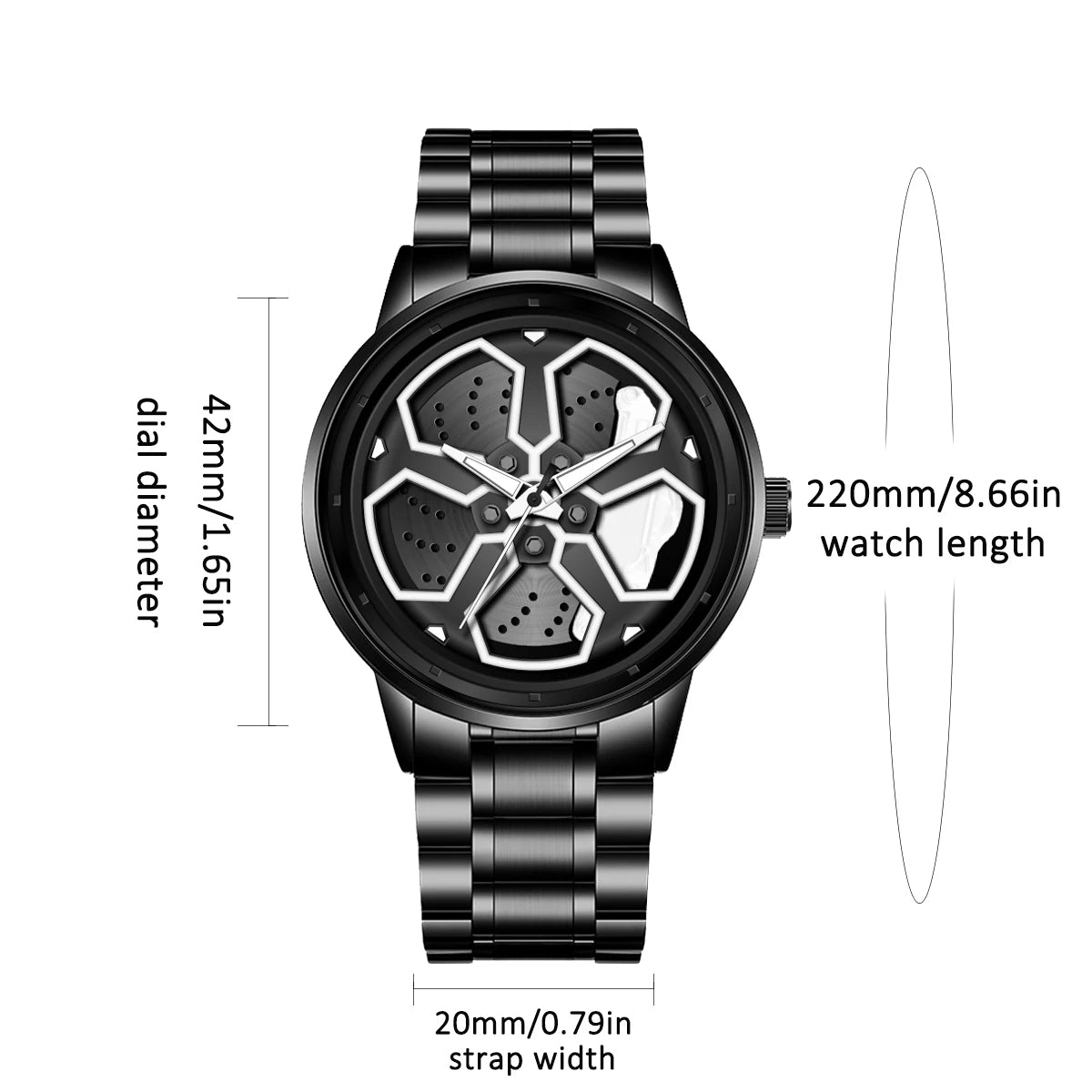 Watch Men Quartz Movement Black Stainless Steel Strap Watch Fashion Sports Style Rotating