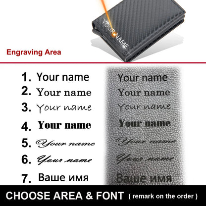 Customized Name RFID Card Wallets Carbon Fiber