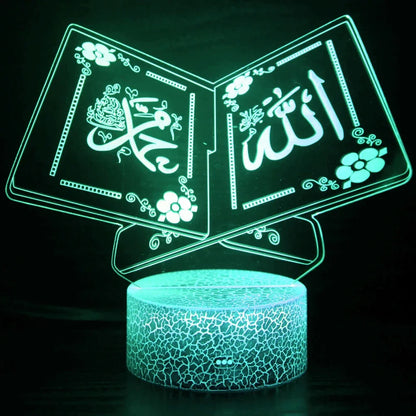 3D Muslim Allah Islamic Night Light Lamp Illusion Night Lights 7 Color Changing Acrylic Table Desk Decoration Lamps