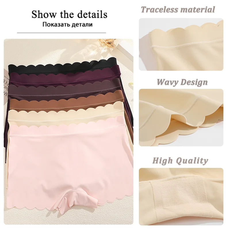 Women's Panties Seamless Wavy Edge Silk Satin Boxers Underwear Female