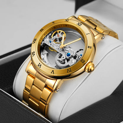 mechanical watches Golden Bridge Skeleton Automatic Men's Watch Luxury Genuine Leather Belt Carved Movement Luminous Pointer