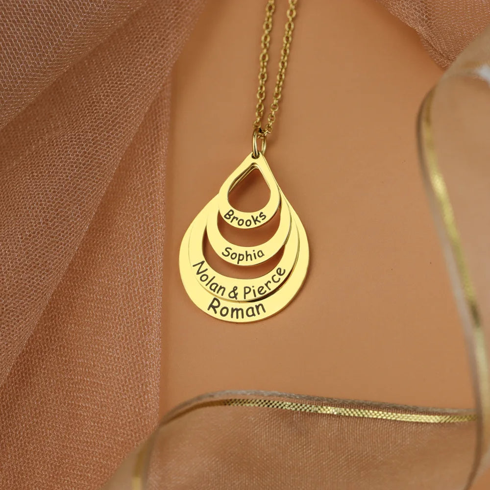 Personalized Stainless Steel Name Necklace with Water Drop Pendant