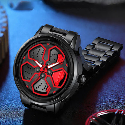 Watch Men Quartz Movement Black Stainless Steel Strap Watch Fashion Sports Style Rotating