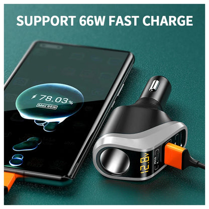 USB Car Charger Super Fast Charging QC3.0 PD 66W Quick Charge Cigarette Lighter Socket for iPhone Xiaomi Samsung