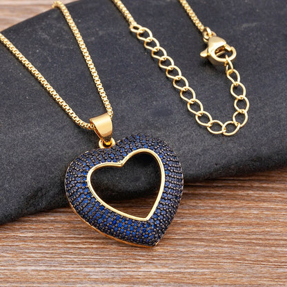 Heart Shape Hollow Crystal Zircon Pendant Link Chain Necklace for Women