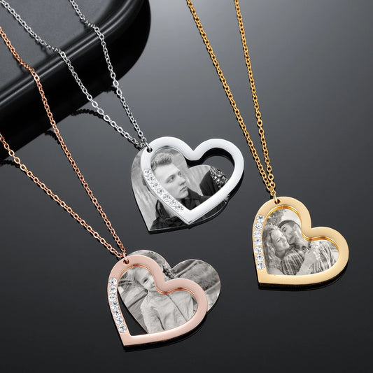 Custom Name Necklace Engraved  With Personalized Photo Stainless Steel Jewelry Women