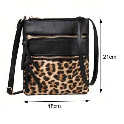 Double Zipper Leopard Pattern Crossbody Bags For Women