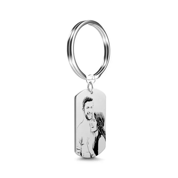 Personalized Photo Keychain Stainless Steel Laser Engraving Customized Name Date