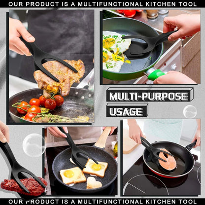 2 in 1 Grip Flip Spatula Clamp Egg Pancake Fish French Toast Omelette Making Non Stick Home Kitchen Cooking Turner Too