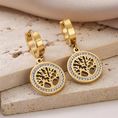 Stainless Steel Retro Hollow Inlaid Zircon Tree Of Life Peace Jewelry