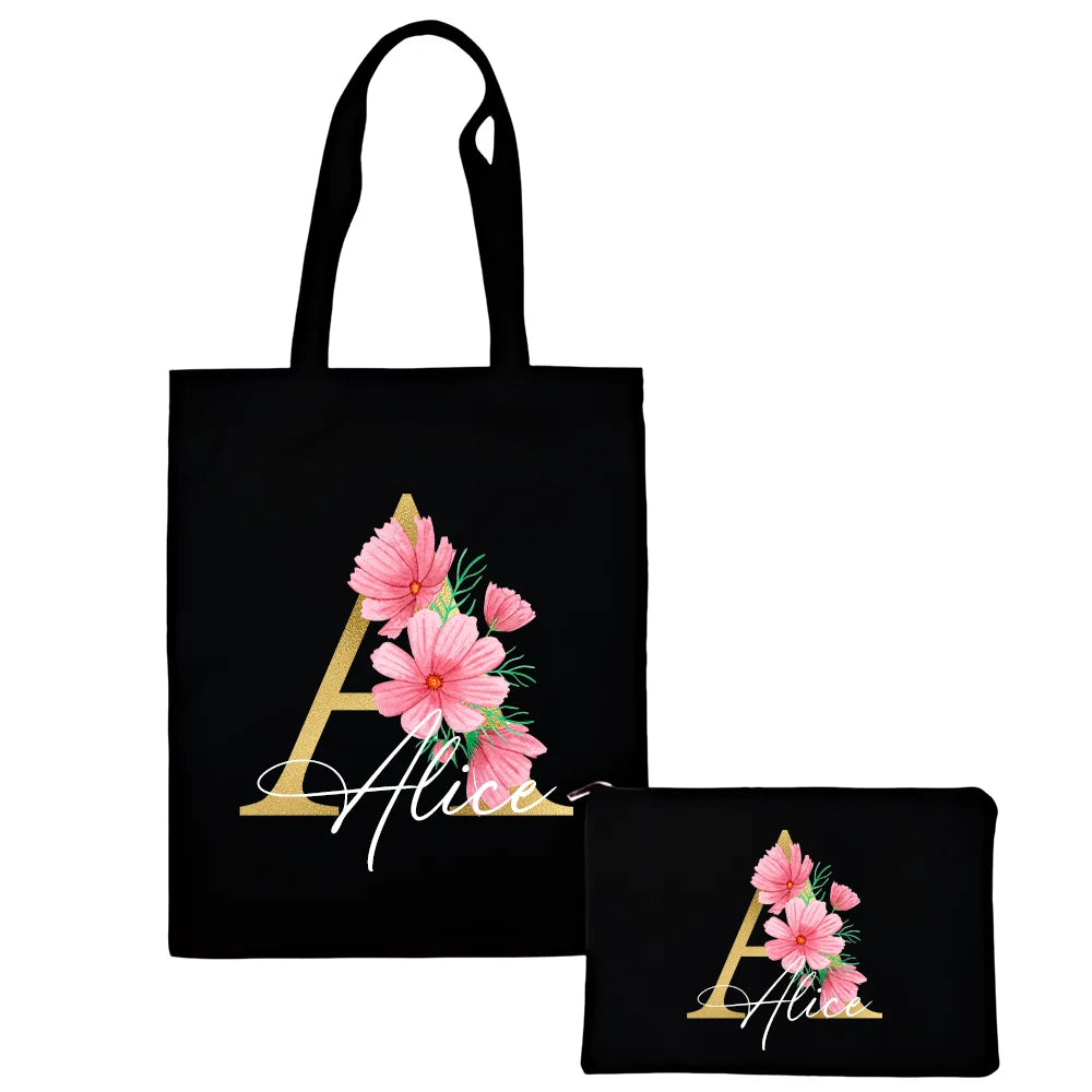 Personalisiertes Umhängetasche &amp; Schminktasche Set Initiale mit Namen Taschen Junggesellinnenabschied Partytasche Geburtstagsantrag Hochzeitsgeschenk für Sie 