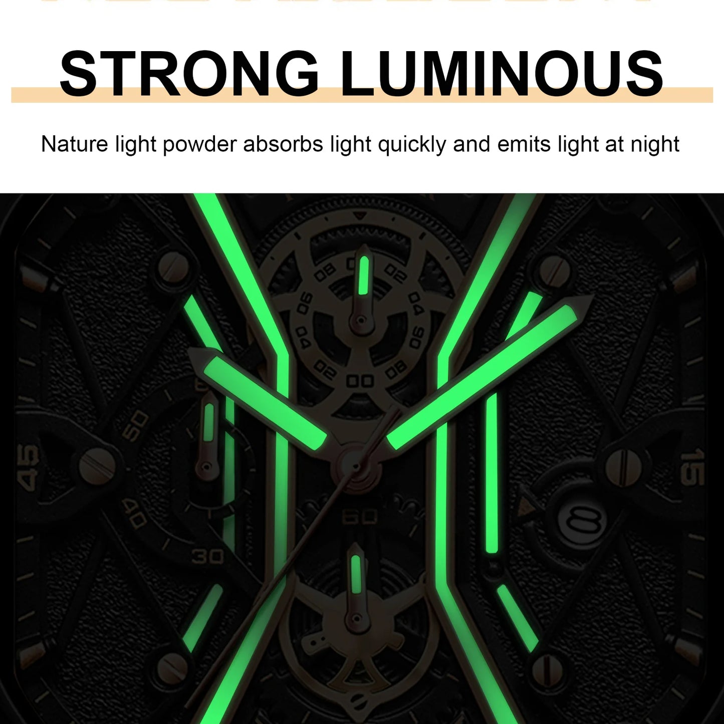 Men Wristwatches Luxury Chronograph Luminous Waterproof Watch Square Dial