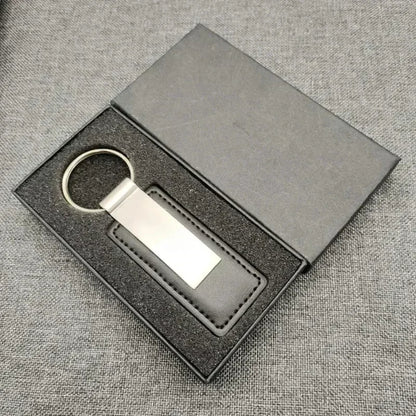 Laser Custom two sides Logo Leather Metal Keychain