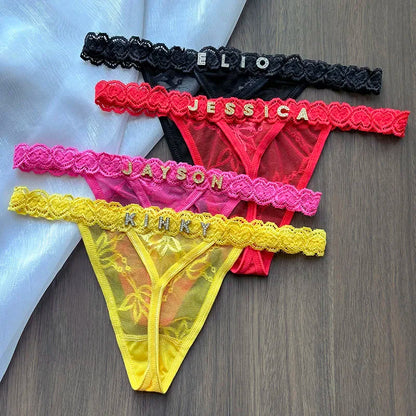 Personalized Custom Name Crystal Letter Thong Lace Bikini Panties