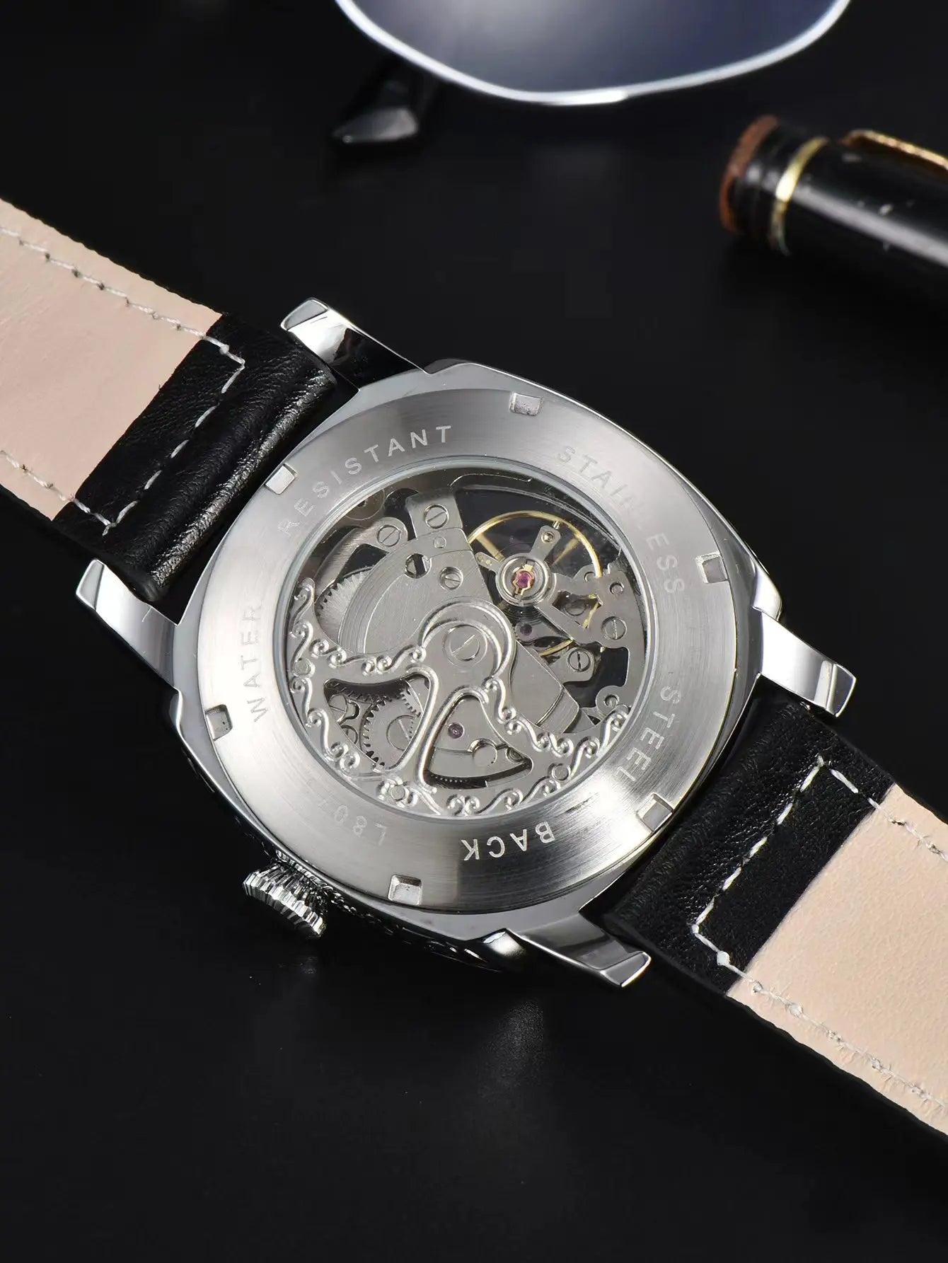 Retro Automatic Watch Mechanical Wristwatches Skeleton Waterproof Leather