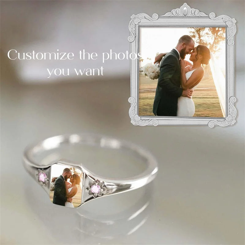 Custom Photo Ring, Personalized Birthstone Rings for Women