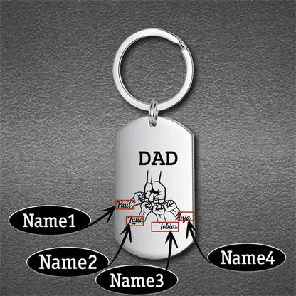 Personalized Custom Dad Keyring with Kids Name Family Keychain Stainless Steel