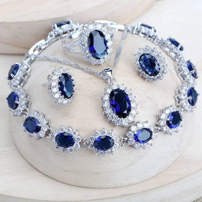 Silver 925 Women Jewelry Sets Blue Cubic Zirconia