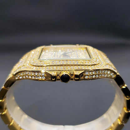 Quartz Wristwatches Iced Out Luxury Square with Full Diamond Unique