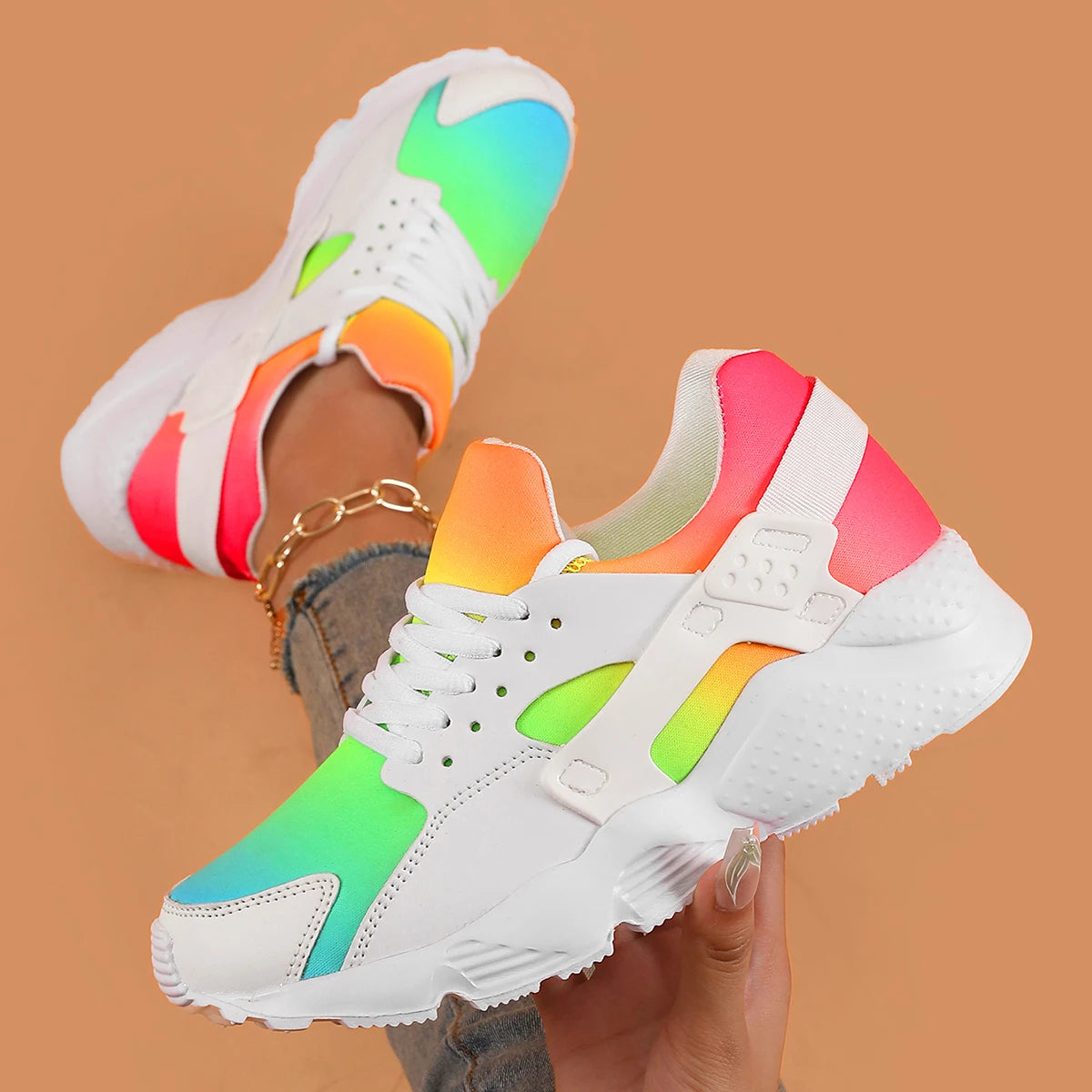 New Women Rainbow Colors Sneaker Breathable Confort Casual