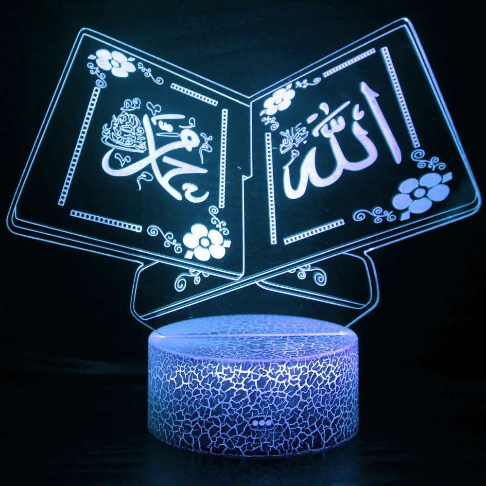 3D Muslim Allah Islamic Night Light Lamp Illusion Night Lights 7 Color Changing Acrylic Table Desk Decoration Lamps