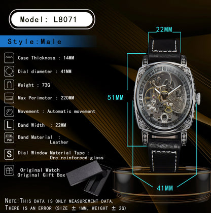 Retro Automatic Watch Mechanical Wristwatches Skeleton Waterproof Leather