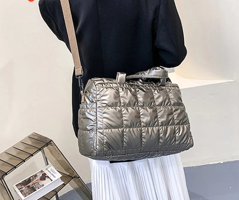 Luxury Space Padded Cotton Handbag Big Capacity Shoulder Bag Waterproof Nylon Bag Travel Down Crossbody Bag