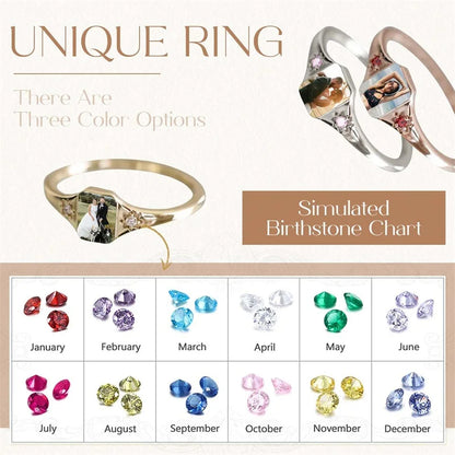 Custom Photo Ring, Personalized Birthstone Rings for Women