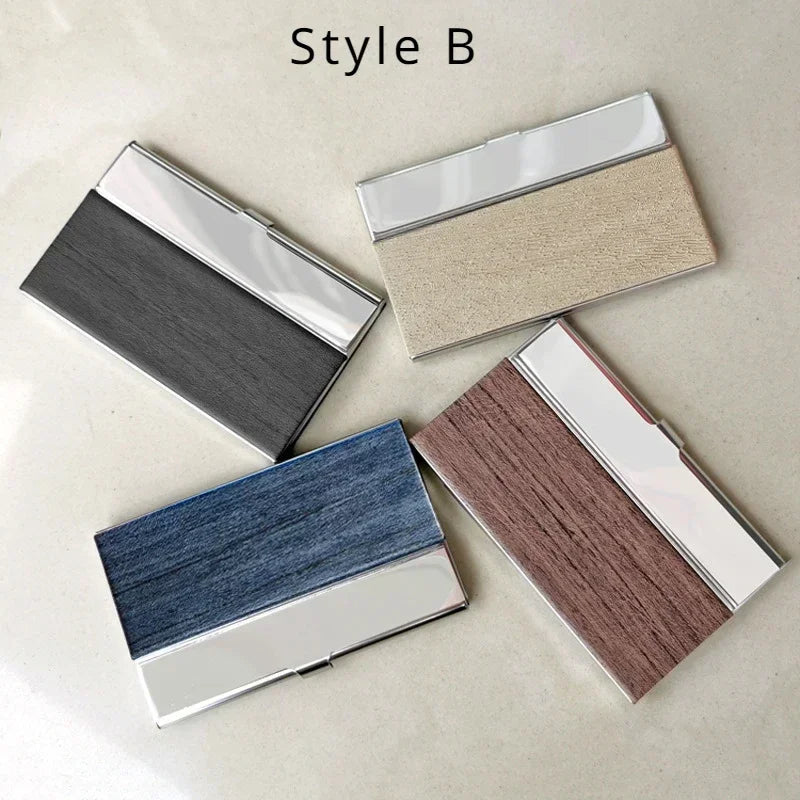 Customized Logo Wooden Stainless Steel Business Card Box Case Laser Engraving Wood Clip Personalized Cardcase Activities Gifts