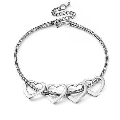 Personalized Name Heart Charms Women Bracelet Snake Chain Bracelet Custom