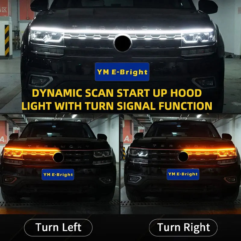 LED Car Hood Lights Strip Daytime Running Light Scan Dynamic Automotive Hood Decorative Ambient Lights Universal