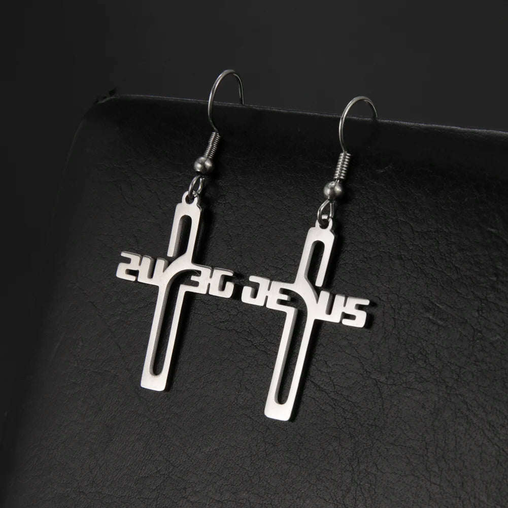 Christian Jesus Cross Dangling Earrings for Women Girls Stainless Steel