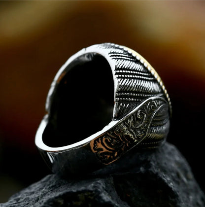 Islamic Alhamdulilah Stainless Steel Signet Ring Zircon Stone Ethnic Style