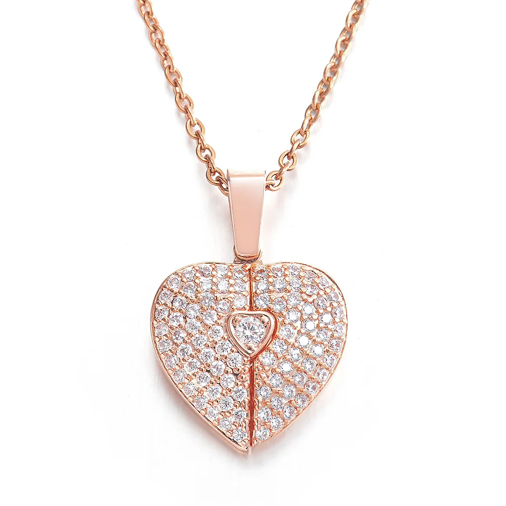 Personalized Women Chain Necklace Custom Engraved Heart Name Openable Heart Crystal Wings Pendant Neklace