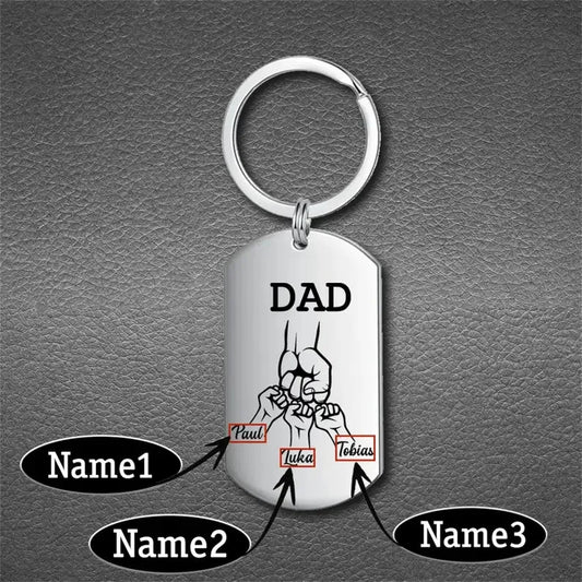 Personalized Custom Dad Keyring with Kids Name Family Keychain Stainless Steel