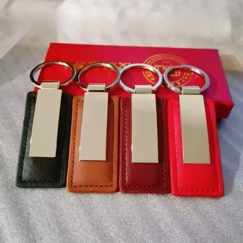 Laser Custom two sides Logo Leather Metal Keychain