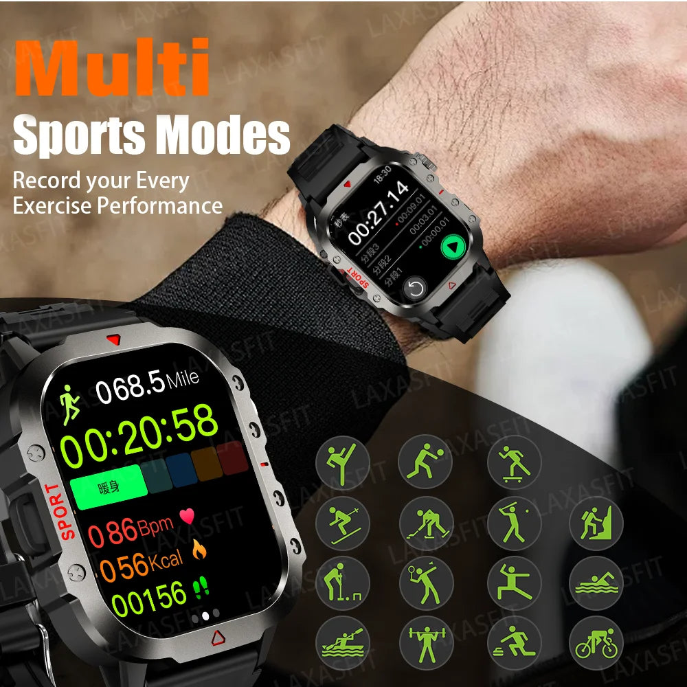 Outdoor Sports Smart Watch 2.01 inch HD Screen LED Flashlight Bluetooth Talking Smart Watch for Men Women