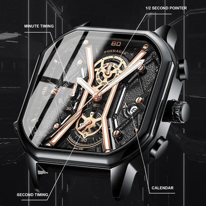 Men Wristwatches Luxury Chronograph Luminous Waterproof Watch Square Dial