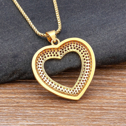 Heart Shape Hollow Crystal Zircon Pendant Link Chain Necklace for Women