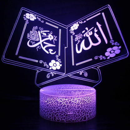 3D Muslim Allah Islamic Night Light Lamp Illusion Night Lights 7 Color Changing Acrylic Table Desk Decoration Lamps