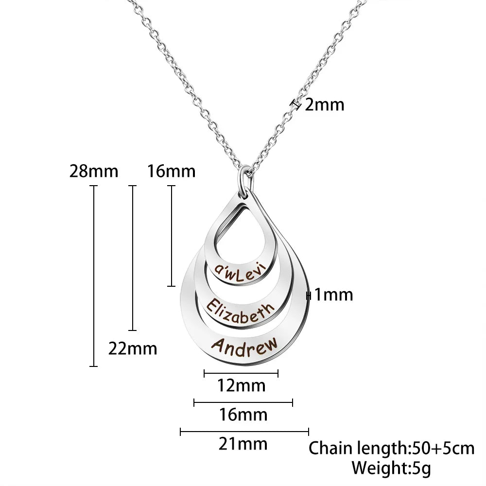 Personalized Stainless Steel Name Necklace with Water Drop Pendant