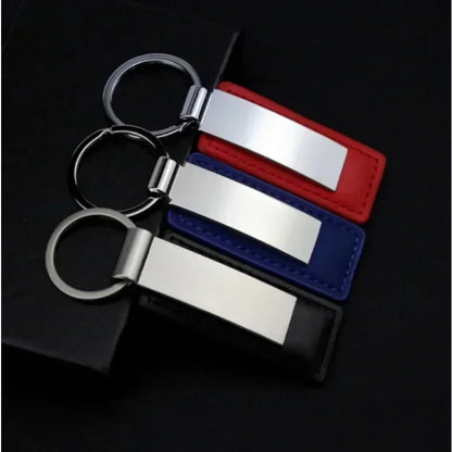 Laser Custom two sides Logo Leather Metal Keychain