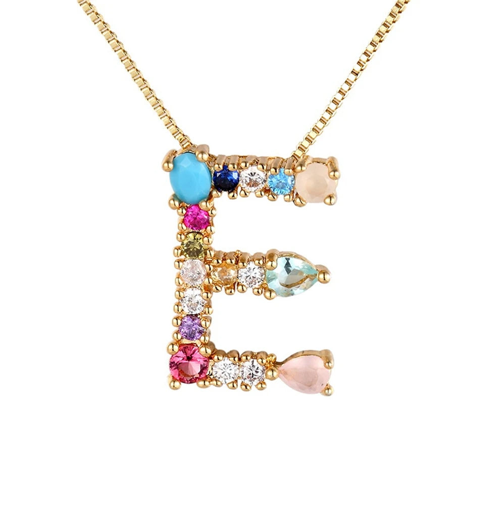 Rainbow Color A-Z Letters Necklace For Women Initials Alphabet