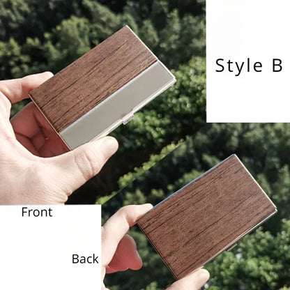 Customized Logo Wooden Stainless Steel Business Card Box Case Laser Engraving Wood Clip Personalized Cardcase Activities Gifts