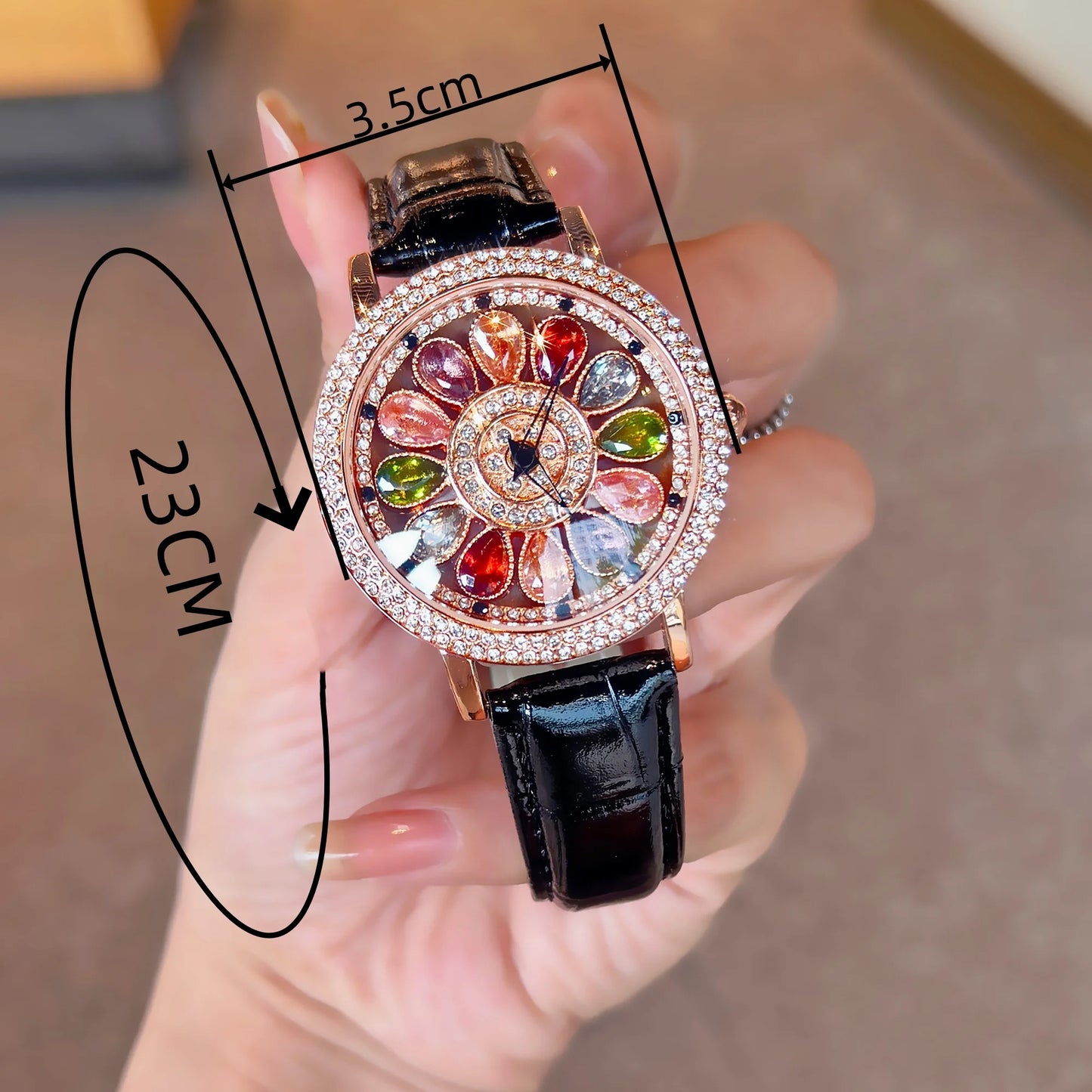 Women's Quartz Watch With Colorful Rhinestone Inlay, Featuring An Alluring Rotatable Dial, Durable