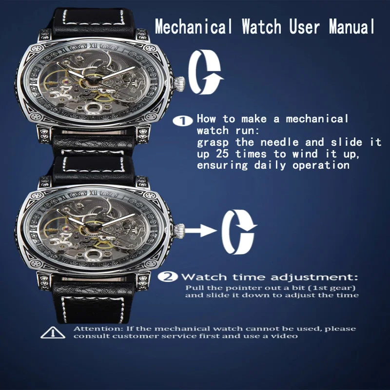 Retro Automatic Watch Mechanical Wristwatches Skeleton Waterproof Leather