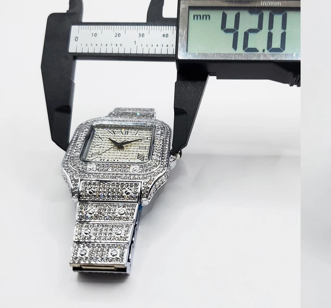 Quartz Wristwatches Iced Out Luxury Square with Full Diamond Unique